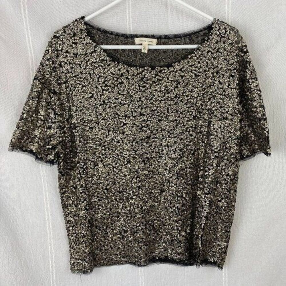 Urban Outfitters silence + noise sequin top‎ gold black size small